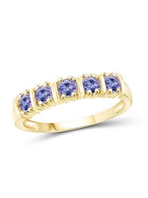 Ouro do quilate T.G.W. Tanzanite 14kt de 1/2 sobre Sterling Silver 5-Stone Diamond Engagement Ring