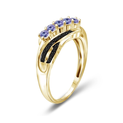 1 quilate Tanzanite e acento Diamond Sterling Silver Engagement Ring branco