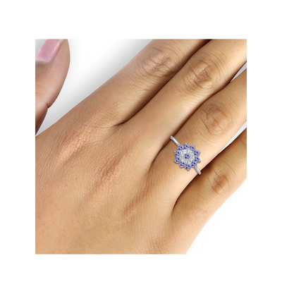 Anel Sterling Silver Ring Jewelry de JewelersClub Tanzanite do projeto da flor do ramo com Diamond Accent branco