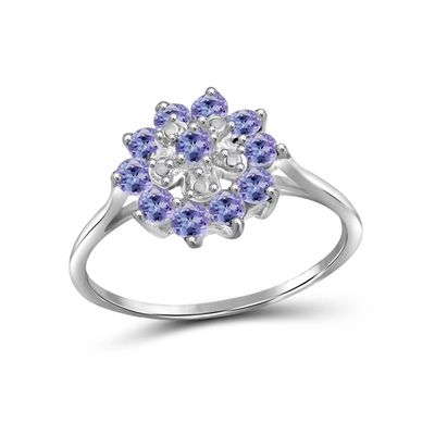 Anel Sterling Silver Ring Jewelry de JewelersClub Tanzanite do projeto da flor do ramo com Diamond Accent branco