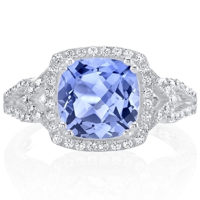 o coxim de 2 ct cortou o anel do halo de Tanzanite em Sterling Silver - aliança de casamento feito a mão