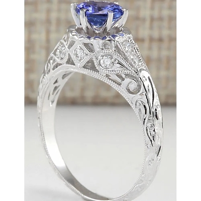 o coxim de 2 ct cortou o anel do halo de Tanzanite em Sterling Silver - aliança de casamento feito a mão