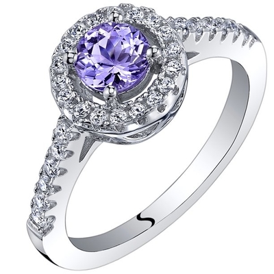 1,25 dente Tanzanite natural Ovate do quilate 4 e acento Diamond Sterling Silver Ring branco
