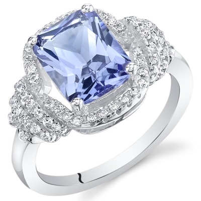 1,25 dente Tanzanite natural Ovate do quilate 4 e acento Diamond Sterling Silver Ring branco