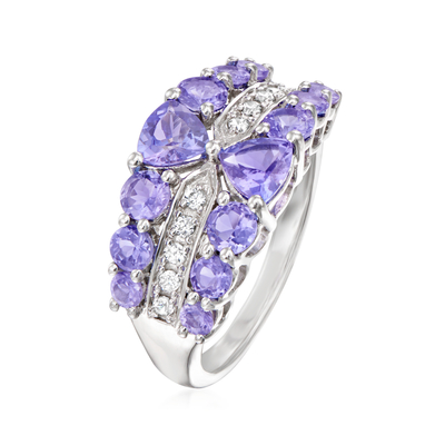 Ross-Simons 2,50 ct. t.w. Tanzanite e .20 ct. t.w. Anel branco do zircão em Sterling Silver