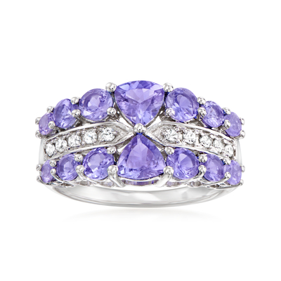 Ross-Simons 2,50 ct. t.w. Tanzanite e .20 ct. t.w. Anel branco do zircão em Sterling Silver