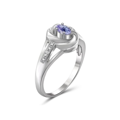 1,25 dente Tanzanite natural Ovate do quilate 4 e acento Diamond Sterling Silver Ring branco