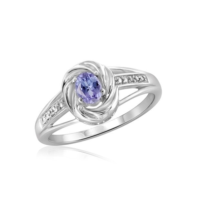 1,25 dente Tanzanite natural Ovate do quilate 4 e acento Diamond Sterling Silver Ring branco