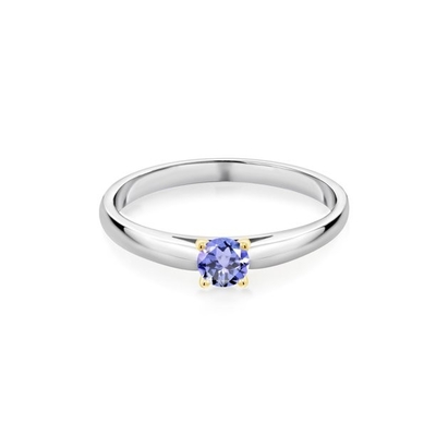 Gem Stone King 0,18 Ct Tanzanite azul 925 Sterling Silver Ring com os dentes do ouro 10K amarelo soa