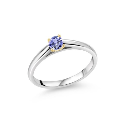 Gem Stone King 0,18 Ct Tanzanite azul 925 Sterling Silver Ring com os dentes do ouro 10K amarelo soa