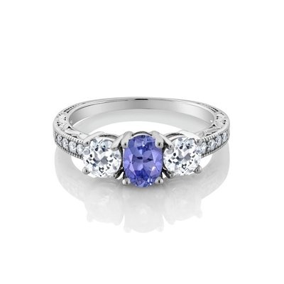 0,25 quilates Tanzanite com Sterling Silver Ring Jewelry com Diamond Accent branco