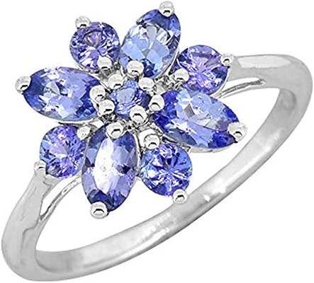 5.12 CTW Natural Flower Shape Blue Tanzanite And Diamond Ring In 14K White Gold