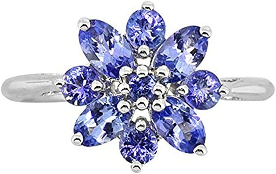 5.12 CTW Natural Flower Shape Blue Tanzanite And Diamond Ring In 14K White Gold