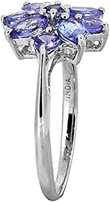 5.12 CTW Natural Flower Shape Blue Tanzanite And Diamond Ring In 14K White Gold