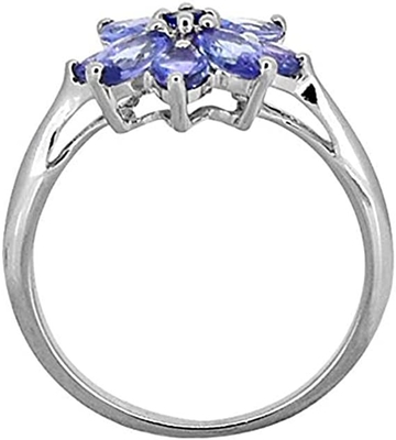 5.12 CTW Natural Flower Shape Blue Tanzanite And Diamond Ring In 14K White Gold
