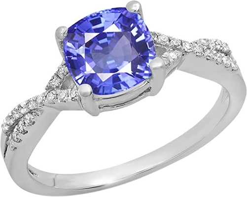 anel natural genuíno do Marquise 1.68ct Tanzanite do ouro 10K com diamantes 