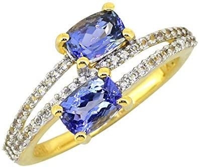6,02 CTW ouro branco contínuo azul natural de Tanzanite e de Diamond Ring 18K