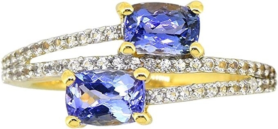 anel natural genuíno do Marquise 1.68ct Tanzanite do ouro 10K com diamantes 