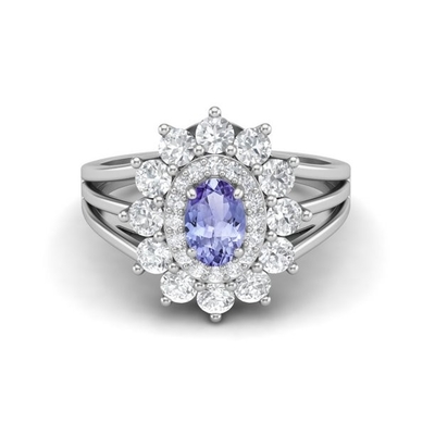 Ouro branco de Sapphire Engagement Ring Set 14 azuis antigos do estilo