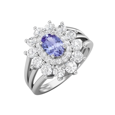 6,02 CTW ouro branco contínuo azul natural de Tanzanite e de Diamond Ring 18K
