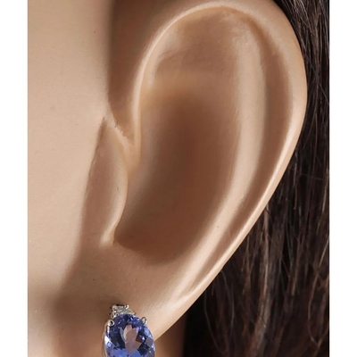 14k White Gold Oval Genuine Natural Tanzanite Earrings with Diamonds