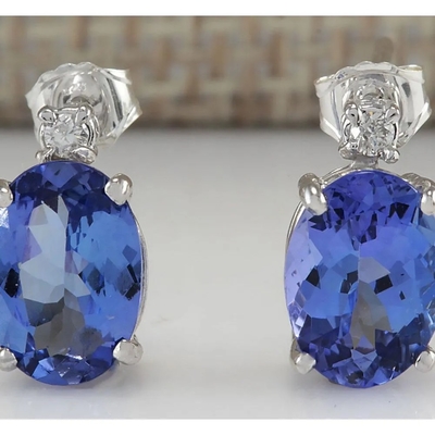 sólido 925 Sterling Silver genuíno puro real da joia atural de pedra preciosa do grampo do brinco de Tanzanite