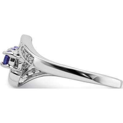 anel natural genuíno oval de Tanzanite do ouro 14k branco com diamantes