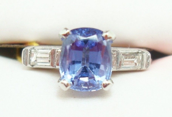anel natural genuíno oval de Tanzanite do ouro 14k branco com diamantes