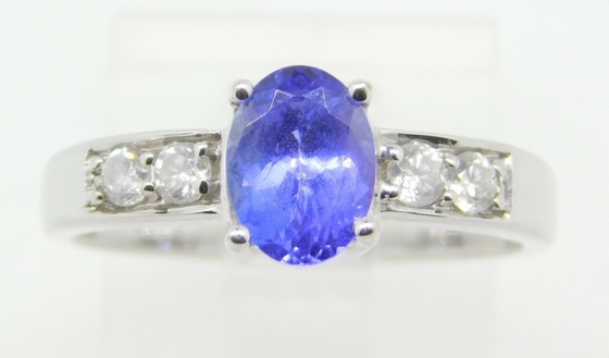 anel natural genuíno oval de Tanzanite do ouro 14k branco com diamantes