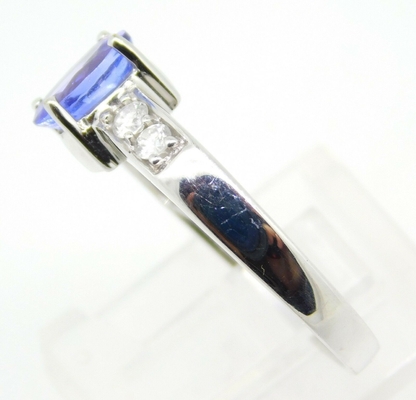 anel natural genuíno oval de Tanzanite do ouro 14k branco com diamantes