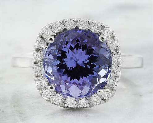 6,02 CTW ouro branco contínuo azul natural de Tanzanite e de Diamond Ring 18K