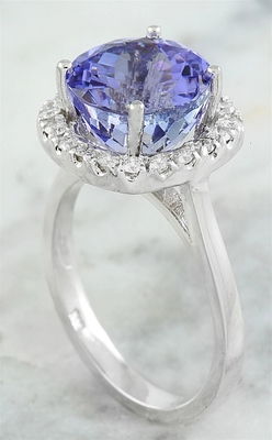 6,02 CTW ouro branco contínuo azul natural de Tanzanite e de Diamond Ring 18K
