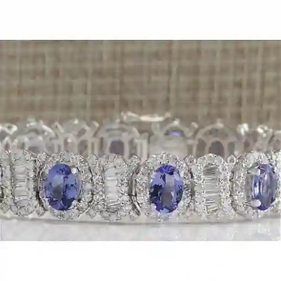 24,70 CTW ouro branco contínuo natural de Tanzanite e de Diamond Bracelet In 14K
