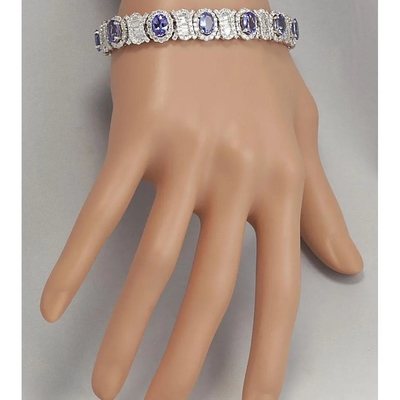 Prata branca natural de Finecraft 16 Cttw Tanzanite Topaz Link Tennis Bracelet Sterling