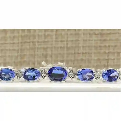 Prata branca natural de Finecraft 16 Cttw Tanzanite Topaz Link Tennis Bracelet Sterling