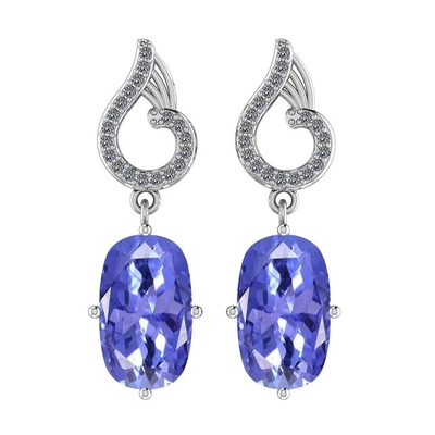 3,08 CTW ouro branco contínuo natural de Tanzanite e de Diamond Earrings 14K