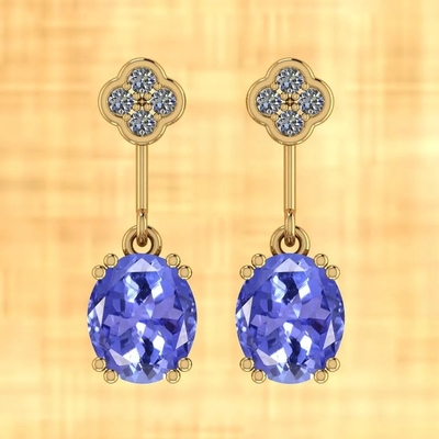 7,82 CTW ouro amarelo contínuo natural de Tanzanite e de Diamond Earrings 14K