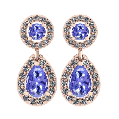7,82 CTW ouro amarelo contínuo natural de Tanzanite e de Diamond Earrings 14K