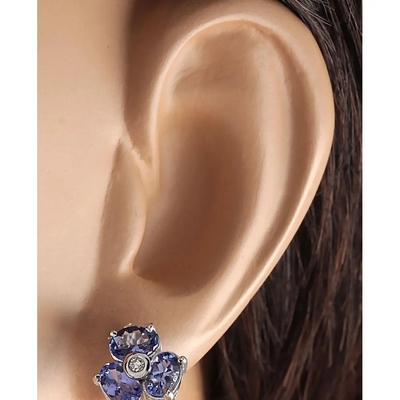 3,08 CTW ouro branco contínuo natural de Tanzanite e de Diamond Earrings 14K