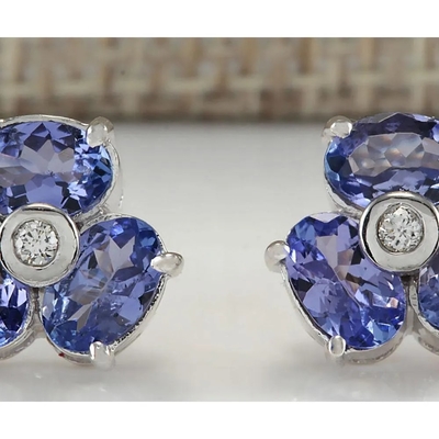 Anel Sterling Silver Ring Jewelry de JewelersClub Tanzanite do projeto da flor do ramo de 0,5 quilates com Diamond Accent branco