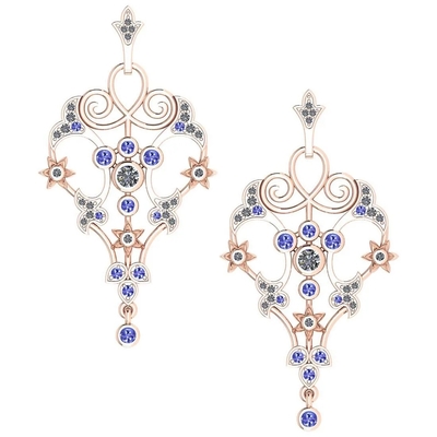 Certificado 0,61 Ctw I2/I3 Tanzanite e diamante 14K Rose Gold Earrings