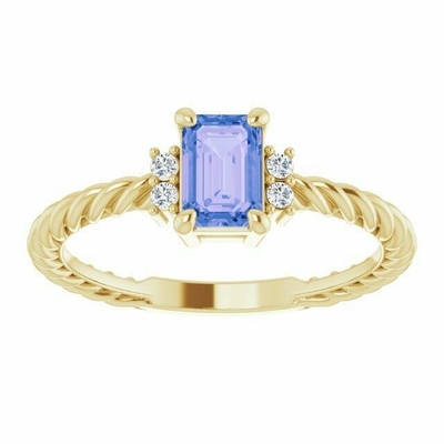 Ouro amarelo de Tanzanite 0.06CTW Diamond Rope Engagement Ring In 14K