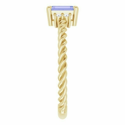 Ouro amarelo de Tanzanite 0.06CTW Diamond Rope Engagement Ring In 14K