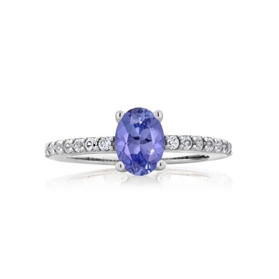 ouro branco do anel de noivado 14k da princesa Cut Natural Tanzanite de 4mm