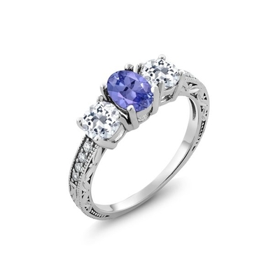 Quilate Tanzanite 0,925 Sterling Silver Ring Jewelry With Diamond Accent branco