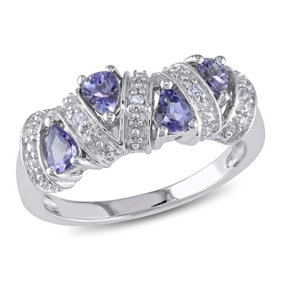 Com 925 Sterling Silver Rhodium Tanzanite &amp; anel de Diam.Engagement