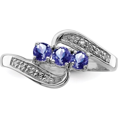 Com 925 Sterling Silver Rhodium Tanzanite &amp; anel de Diam.Engagement