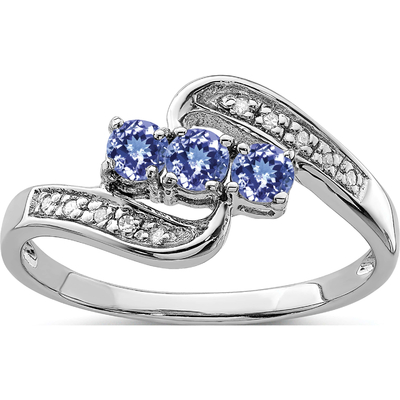 Com 925 Sterling Silver Rhodium Tanzanite &amp; anel de Diam.Engagement
