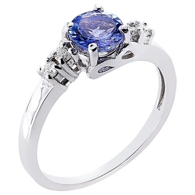 Quilate Tanzanite 0,925 Sterling Silver Ring Jewelry With Diamond Accent branco