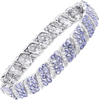 Prata branca natural de Finecraft 16 Cttw Tanzanite Topaz Link Tennis Bracelet Sterling